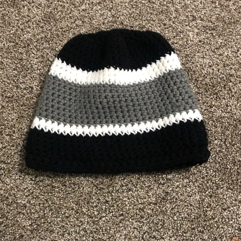 Black and Gray Striped Knit Beanie